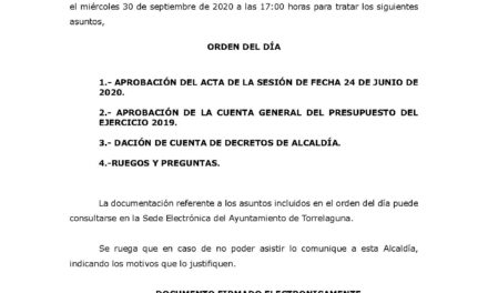 Convocatoria Pleno ordinario día 30 de septiembre