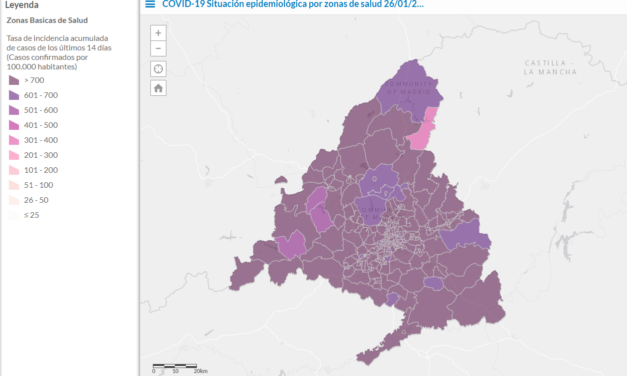 Mapa de incidencia COVID-19, situación epidemiológica por zonas de salud de la Comunidad de Madrid