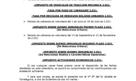 Recordatorio de impuestos y tasas municipales cuyo pago en periodo voluntario finaliza el día 30 de abril