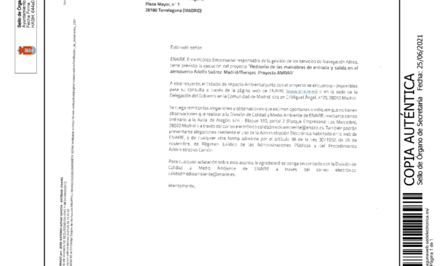 Alegaciones y observaciones al proyecto «Rediseño de las maniobras de entrada y salida en el aeropuerto Adolfo Suárez -Madrid/Barajas. Proyecto AMBAR»