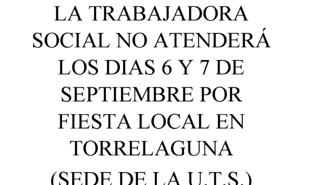 Cierre del Centro de Servicios Sociales de Torrelaguna los días 6 y 7 de septiembre por fiesta local