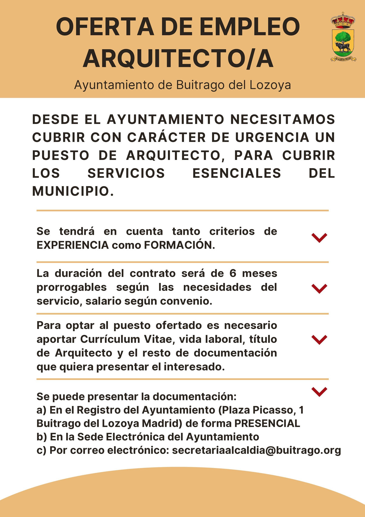 Oferta de urgente: Arquitecto/a | Ayuntamiento de Torrelaguna