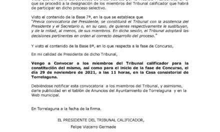 Convocatoria del Tribunal Calificador para cubrir una plaza de Arquitecto (A1)