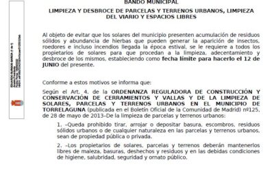 Campaña de desbroce en Torrelaguna hasta el 12 de junio