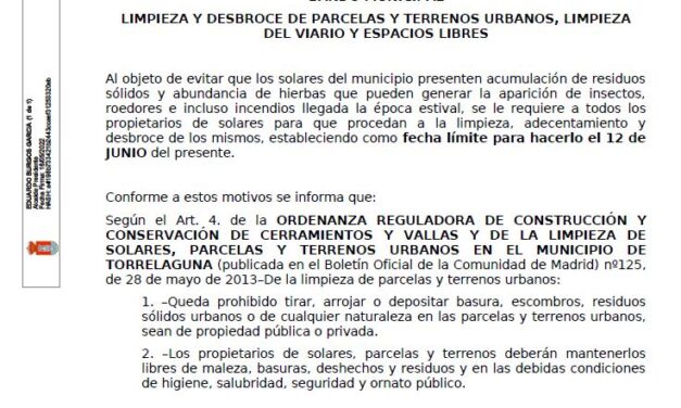 Campaña de desbroce en Torrelaguna hasta el 12 de junio