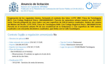 Anuncio de licitación: enajenación de dos parcelas urbanas