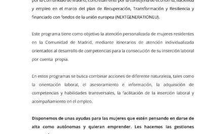 Programa de apoyo a la mujer en los ámbitos rural y urbano de la CAM