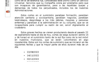 Reclamación ante las continuas averías masivas en la red de telecomunicaciones en Torrelaguna