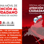 Traslado de la Oficina Móvil de la Comunidad de Madrid, viernes 1 de septiembre