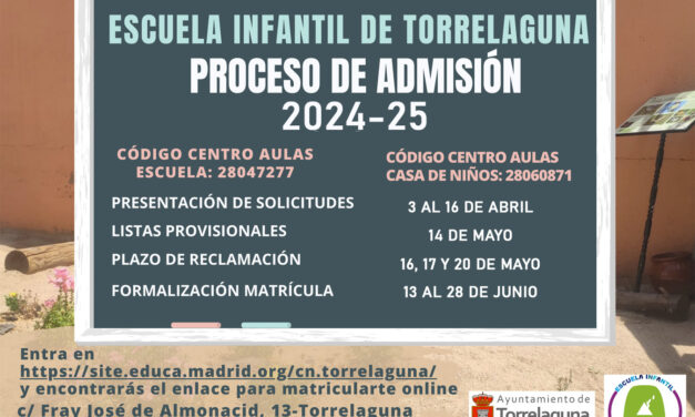 Plazo Admisión Escuela Infantil Torrelaguna 2024-2025