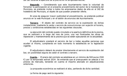 Licitación Bar Piscina de Verano Torrelaguna 2024