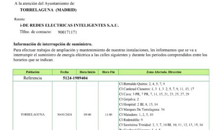 Cortes programados de luz en Torrelaguna para el 30 de mayo
