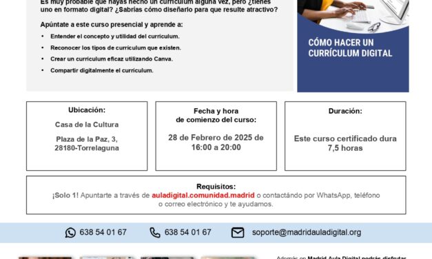 Taller gratuito en Torrelaguna: Cómo hacer un currículum digital