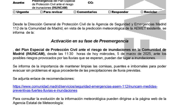 Aviso amarillo por fuertes lluvias en Torrelaguna