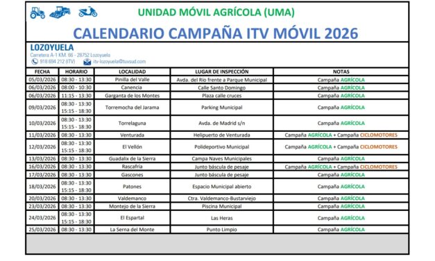 📅 Calendario Campaña ITV Móvil Agrícola 2026 en Lozoyuela